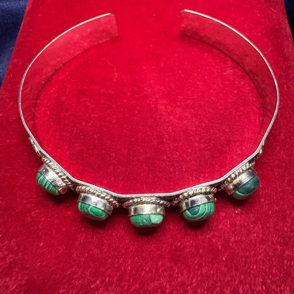 Bracelet Silver-tone Genuine Malachite Gemstone Cuff, Adjustable